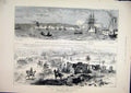 Original Old Antique Print 1884 War Soudan Souakim Land Side Cavalry Harbour