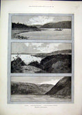 Original Old Antique Print 1890 Newfoundland Hare Bay Humber Sound River George