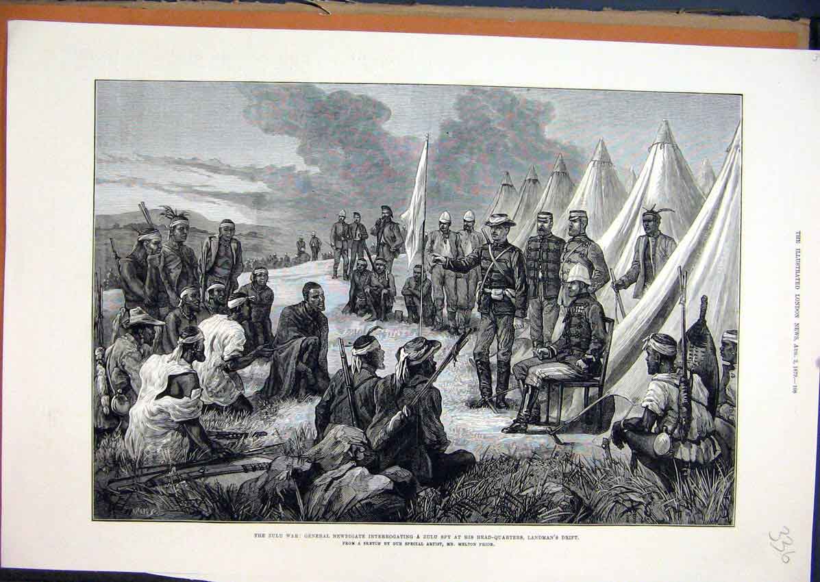 Old Antique Print Zulu War 1879 General Newdigate Spy Head-Quarters Drift 19th