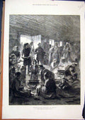 Original Old Antique Print 1876 Herzegovinian Refugess Ragusa Dinner Time 19th