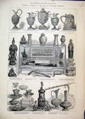 Old Antique Print Ryde Art Treasures Exhibition 1882 Sword Bronze Figure 19th