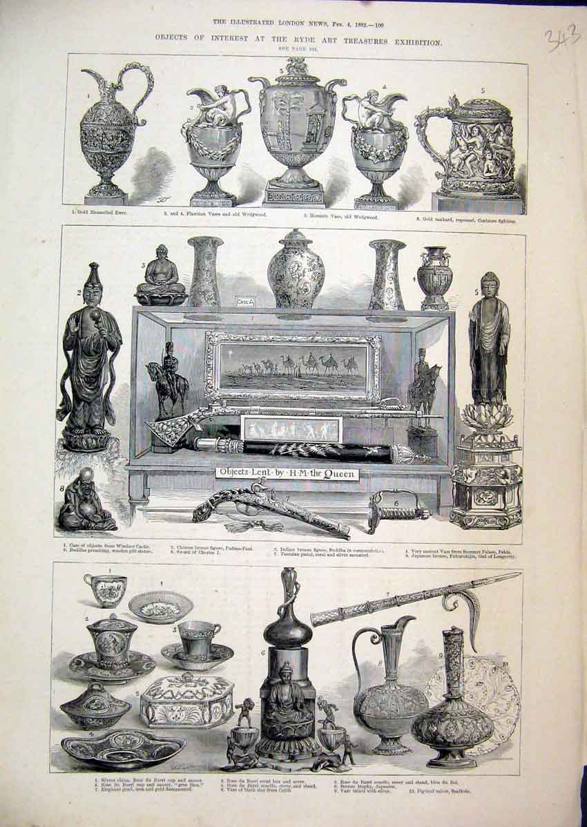 Old Antique Print Ryde Art Treasures Exhibition 1882 Sword Bronze Figure 19th