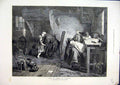 Original Old Antique Print 1873 Women Children Sleeping Spinning Wheel Fine Art
