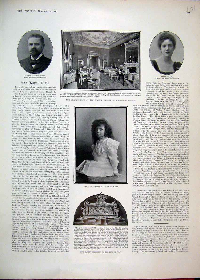 Original Old Antique Print 1903 Madame Panza Signor Albert Italian Ambassador