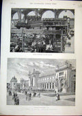 Old Antique Print 1889 Paris Exhibition Machines Les Ponts Pavillion War 19th