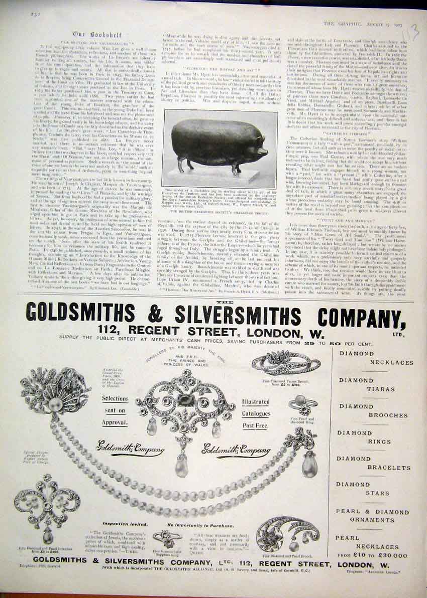 Original Old Antique Print Advert Gsmith Silversmith 1903 Jewellers King Wales