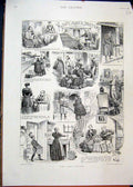 Original Old Antique Print Aunt Janes Doctors 1894 Comedy Scenes Train Station