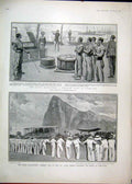 Original Old Antique Print Naval Manoeuvres1903 Lagos Bay Gibraltar Liberty Men