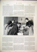 Original Old Antique Print 1892 Invalid Children Nurse Work Bed Cutting Bandage