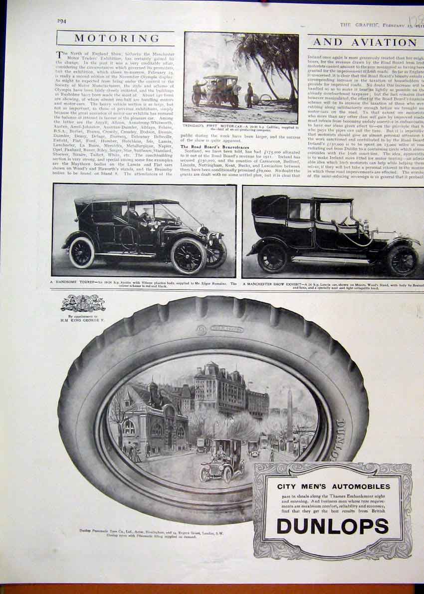 Original Old Antique Print 1911 Advert Dunlop Pneumatic Tyre Austin Motor Car