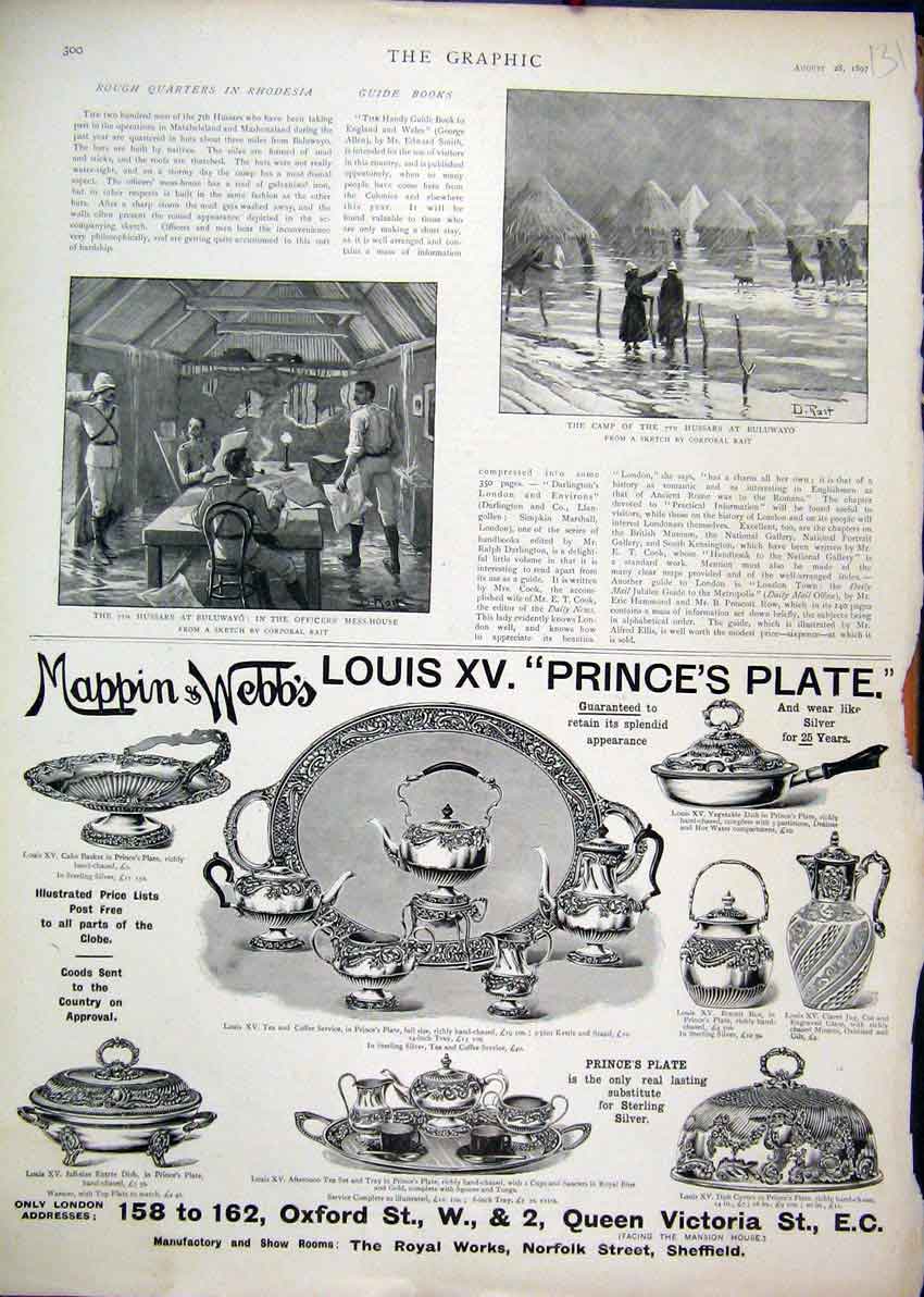 Original Old Antique Print Advert Mappin Webbs 1897 Louis Princes Plate Tea Set