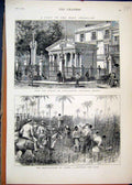 Old Antique Print West Indies 1876 Tree Chapel Christopher Columbus Cane 19th