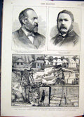 Original Old Antique Print 1881 Small Pox Epidemic St.Pancreas Hospital Finchley
