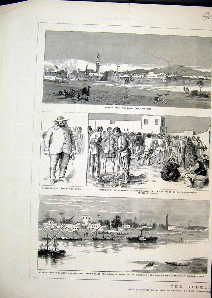 Old Antique Print 1884 Berber Africa Desert Suakim Scout Catholic Mission 19th