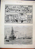 Original Old Antique Print 1888 Naval Mobilisation Fancy Fair Irish Exhibition