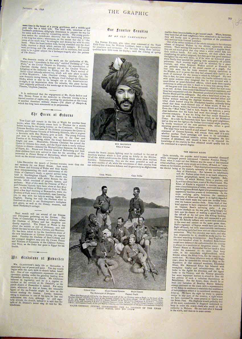 Original Old Antique Print 1898 Portrait Mir Mahmoud Major Symons Gossett Muir