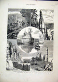 Original Old Antique Print 1877 America Wisconsin Pillar Rock Cleopatra Needle