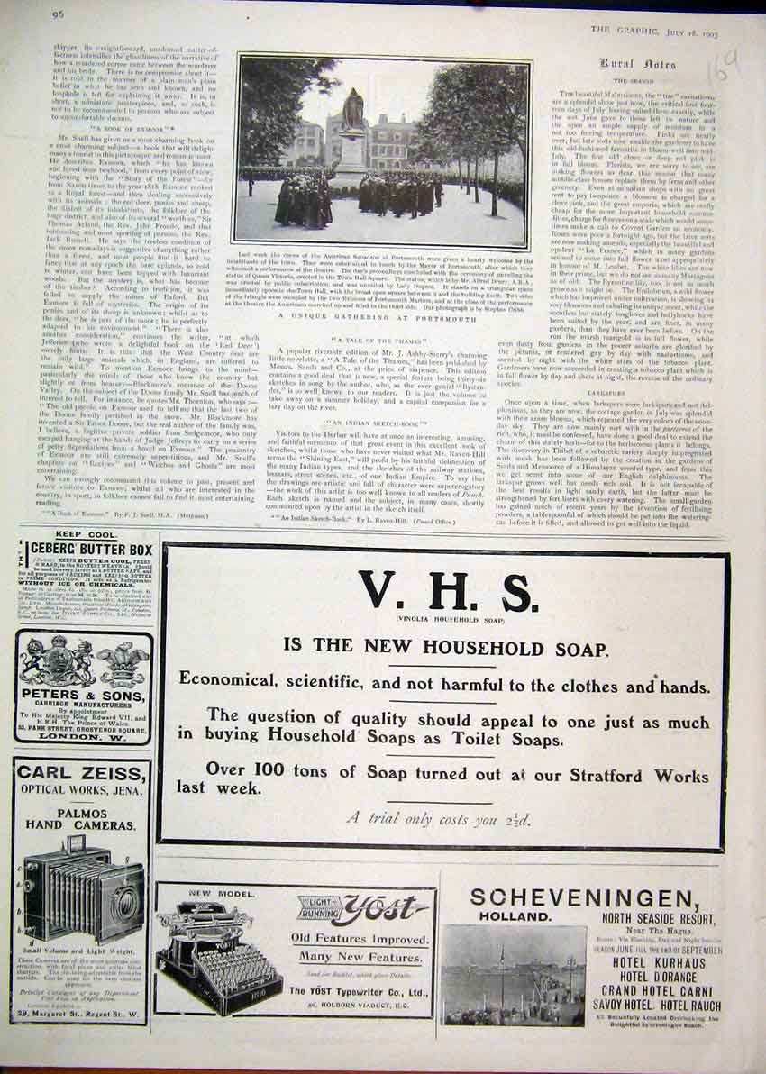 Original Old Antique Print Advert 1903 Vinolia HousehSoap Yost Typewriter 20th