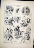 Original Old Antique Print 1897 St.Stephens Comedy Sketches Men Argument Gallery