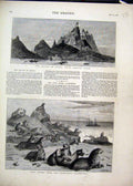 Original Old Antique Print 1878 Opara Island Seal Rocks San Fransisco California