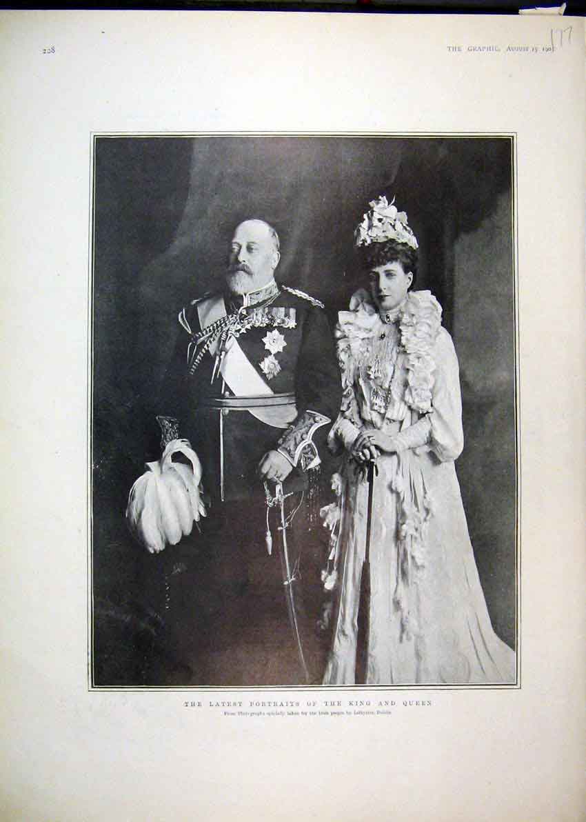 Original Old Antique Print 1903 Portrait King Queen Photograph Irish Lafayette