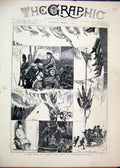 Original Old Antique Print 1872 Thanksgiving Day Artist Note Book Sketches Flag