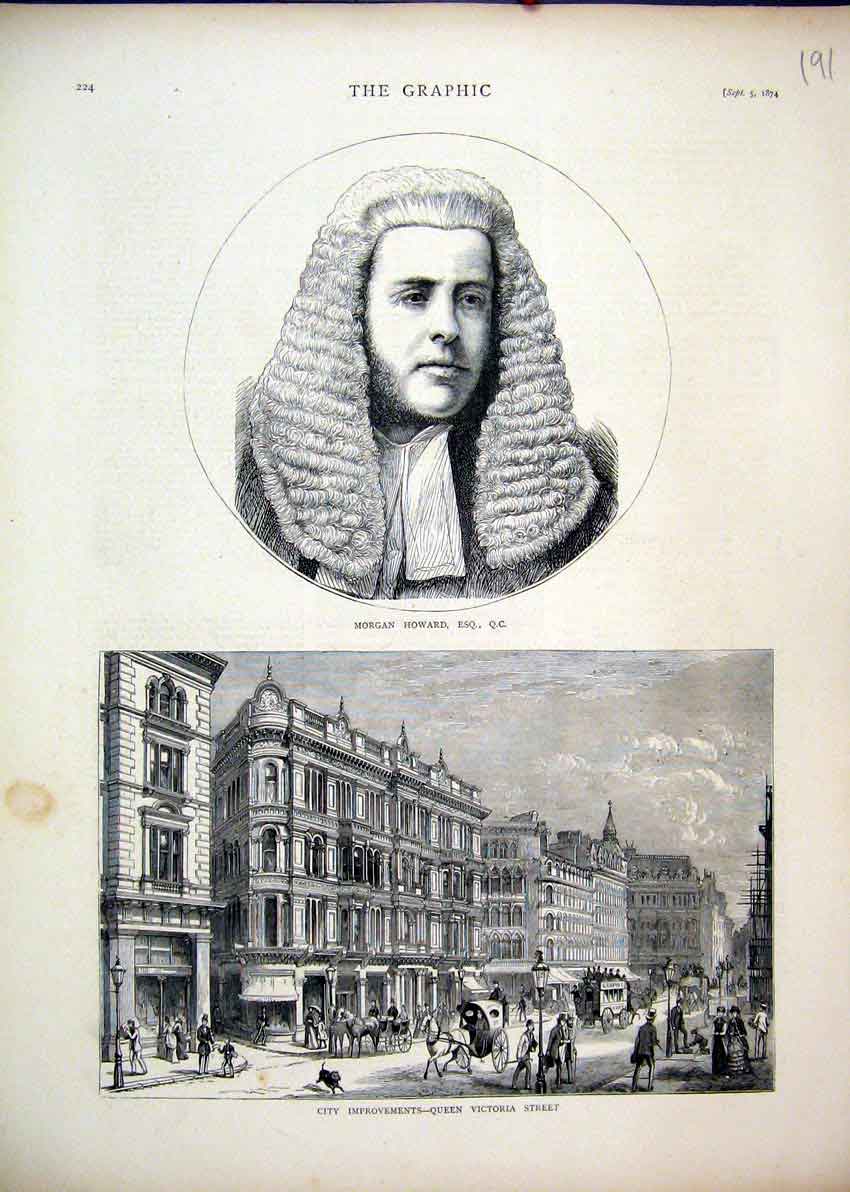 Original Old Antique Print Portrait Morgan Howard 1874 Queen Victoria Street