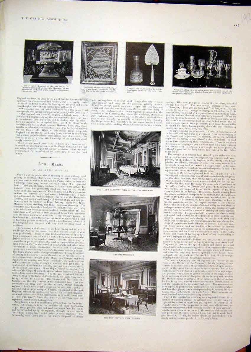 Original Old Antique Print 1903 Lord Mayors Working Room Drawing Long Parlour