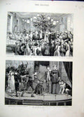 Original Old Antique Print 1887 Christmas Sick Children Hospital College Blind