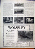 Original Old Antique Print Advert Wolseley Tool Motor Car 1911 Talbot Humber