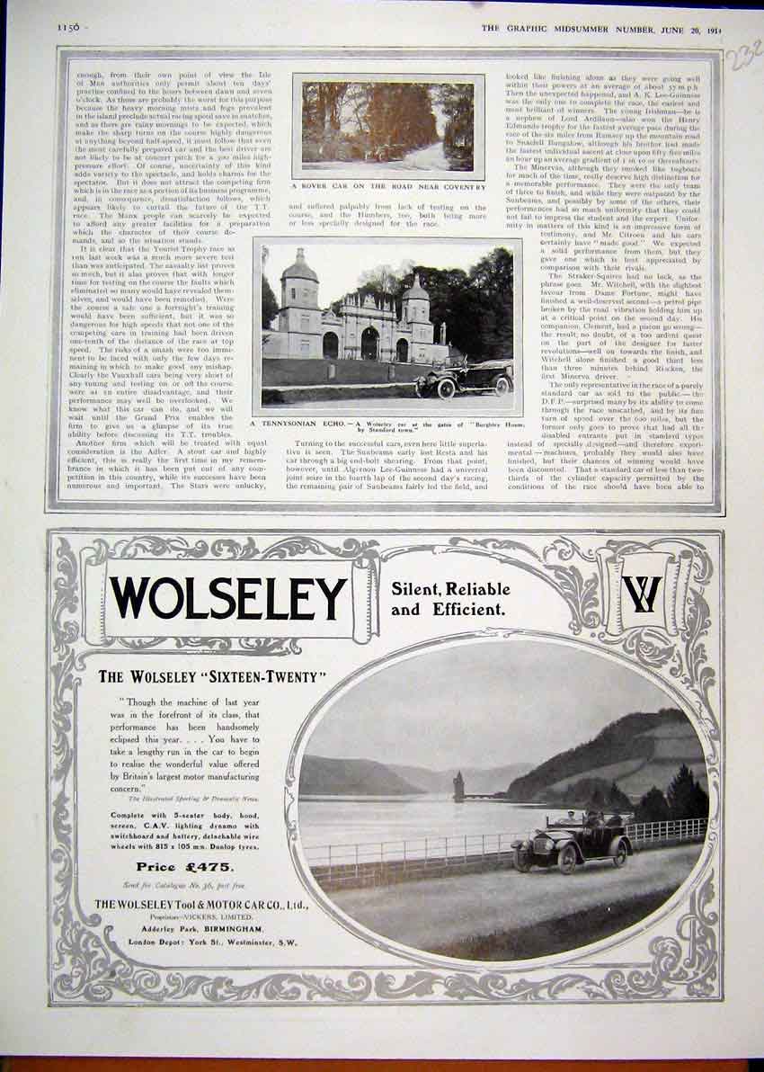Old Antique Print 1914 Motoring Aviation Advert Talbot Touring Car Castle 20th