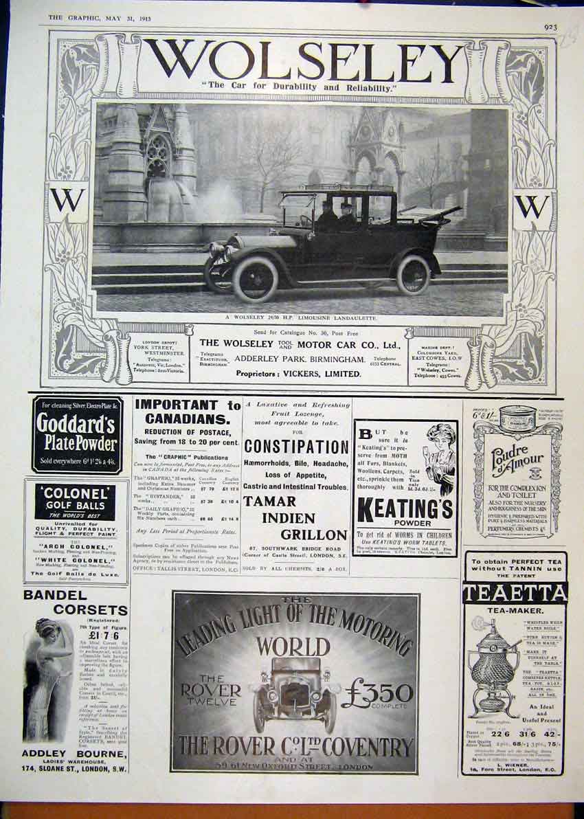 Old Antique Print 1911 Advert Dunlop Steel-Studded Leather Treaded Tyres 20th