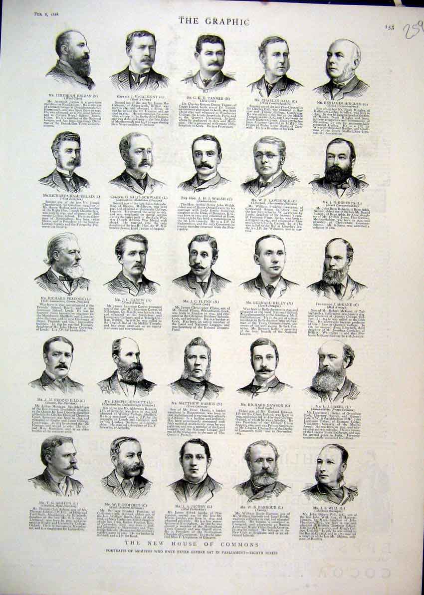 Original Old Antique Print 1886 Portraits Member House Commons Eighth Series