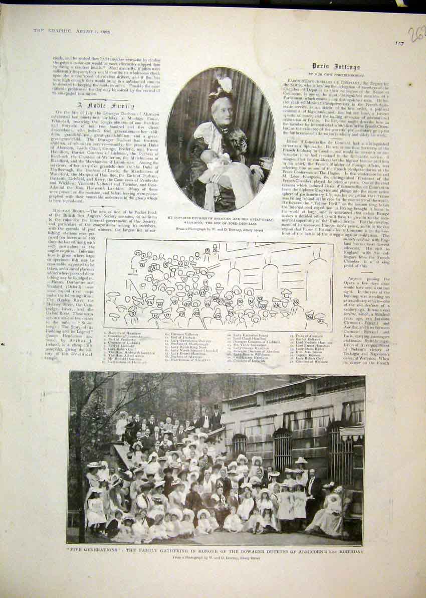 Old Antique Print Family Gathering Dowager Duchess Abercorn Portrait 1903 20th