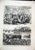 Original Old Antique Print 1887 British Officers Vladivostock Wari Branch Niger