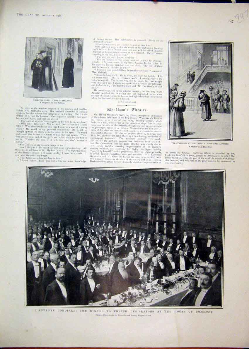 Original Old Antique Print 1903 Dinner French Legislators House Commons Vatican