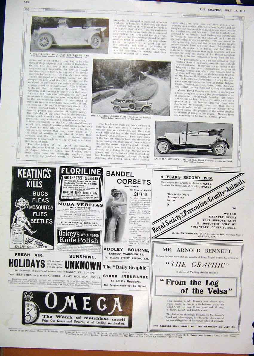 Original Old Antique Print Advert Omega Watchmaker 1914 Keatings Powder Corsets