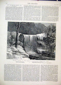 Original Old Antique Print Scene Winter Aspect Falls Minnehaha Minnesota 1881