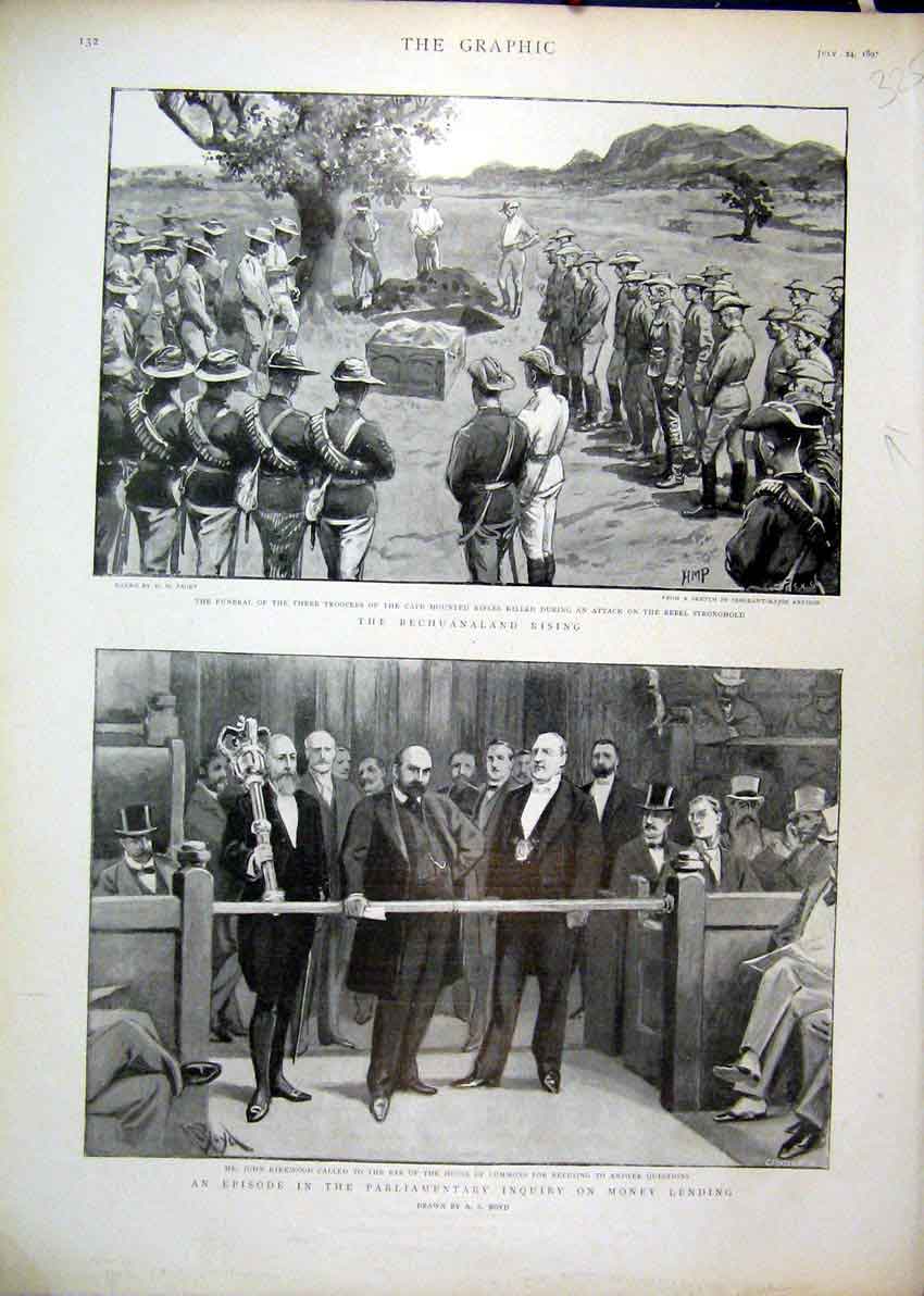 Original Old Antique Print 1897 Bechuanaland Rising Parliamentary Money Lending