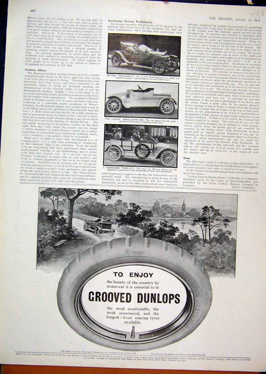 Original Old Antique Print 1910 Advert Dunlop Grooved Tyres Straker Squire Arrol