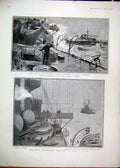 Original Old Antique Print Naval Manoeuvres X Fleet Stormy Weather Atlantic 1903
