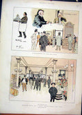Original Old Antique Print C1800 Colour Fifth Avenue Hotel New York Stock 19th