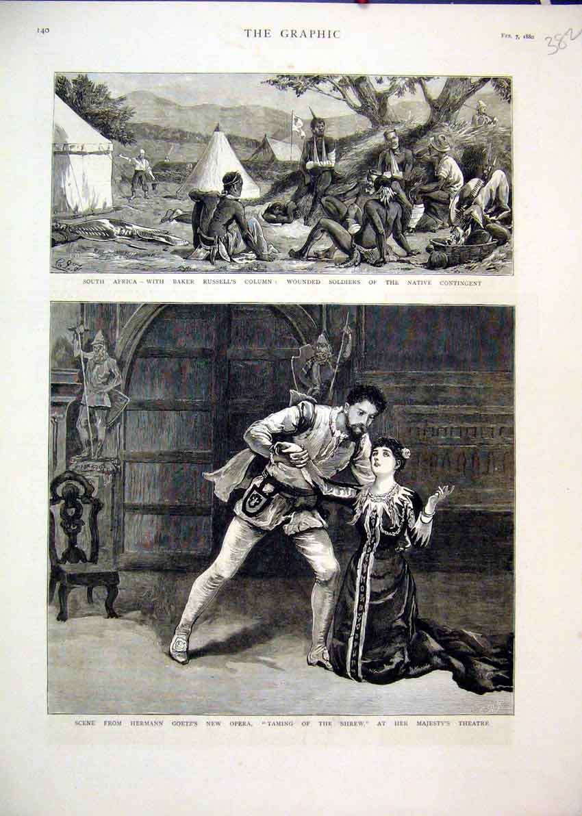 Original Old Antique Print Hermann Goetz Opera 1880 Majesty Theatre Shrew Taming