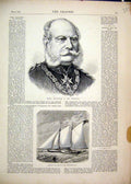 Old Antique Print 1870 Portrait King William Prussia Telegraph Ship Moody 19th