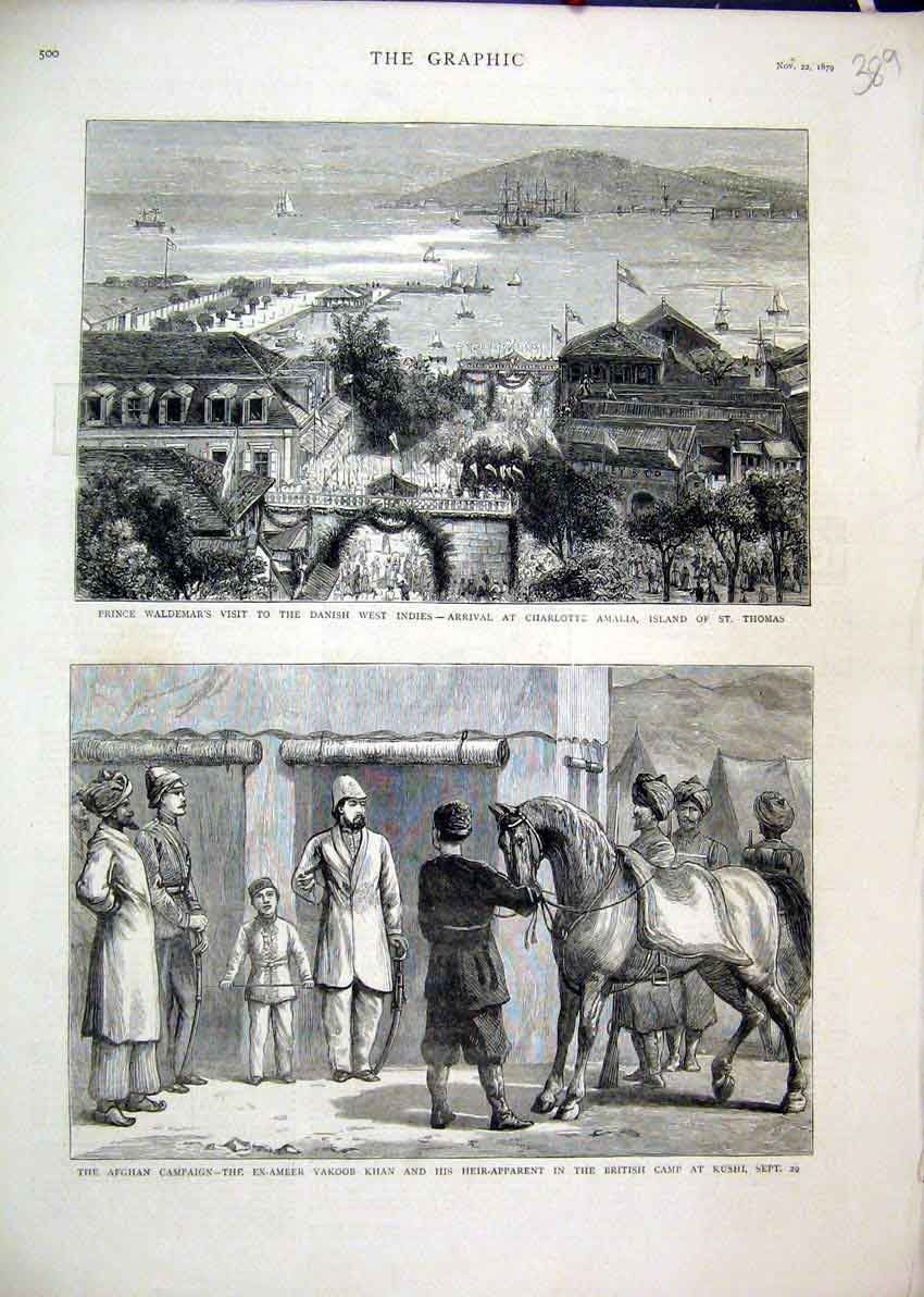 Original Old Antique Print Prince Waldemar West Indies Amalia 1879 Kushi Yakoob