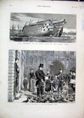 Original Old Antique Print Pigeons Guildhall Yard 1877 Marlborough College Naval