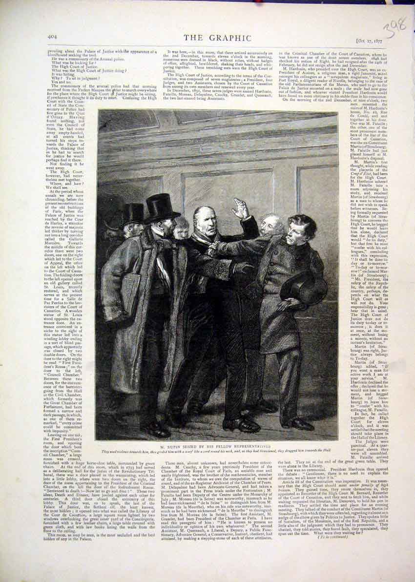 Original Old Antique Print 1877 Dupin Seized Representatives Scarf Neck Violence