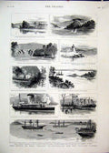 Old Antique Print 1886 H.M.S Nelson Australian Water Waitangi Falls River 19th