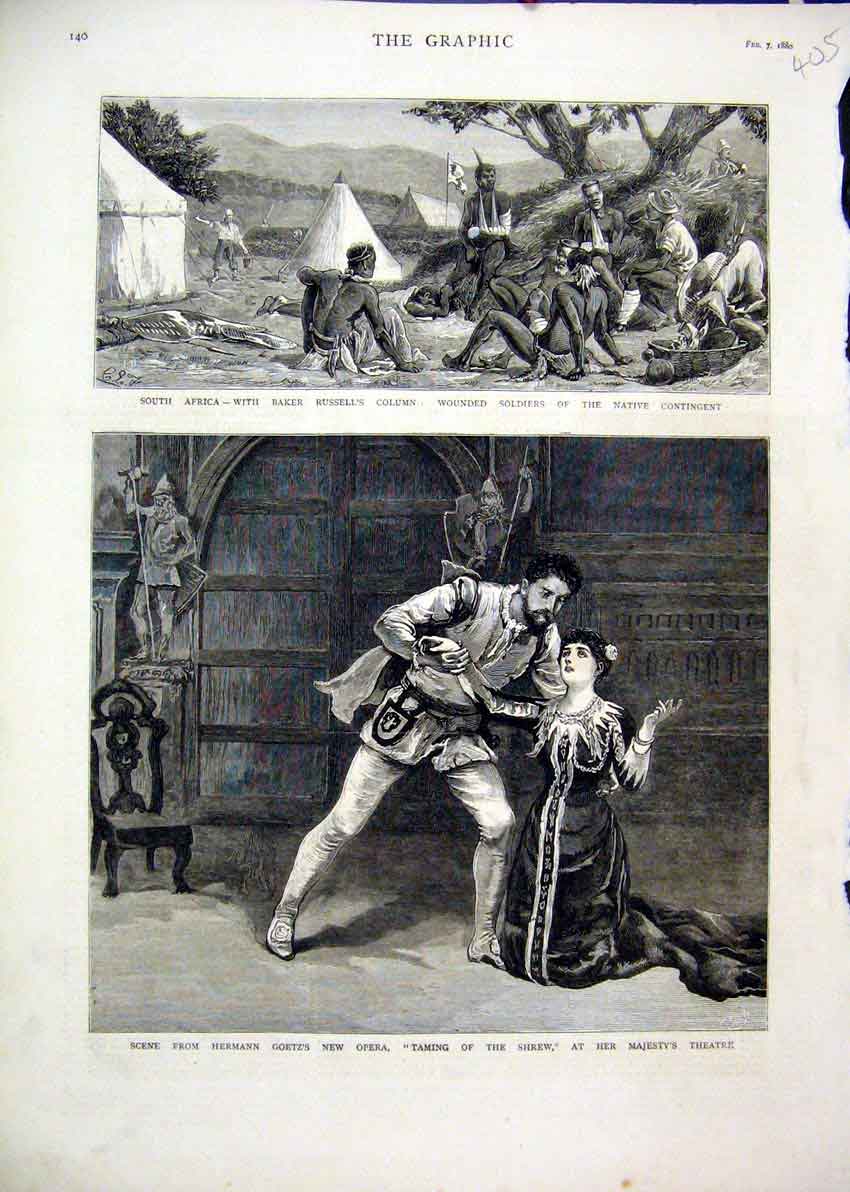 Original Old Antique Print 1880 Herman Goetz Opera Taming Shrew Majesty Theatre