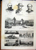 Original Old Antique Print 1885 Health Resorts Hyeres France Thames River Bridge